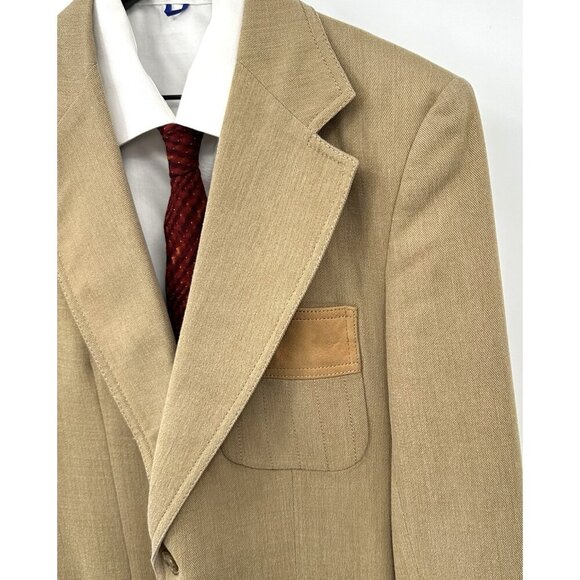 vintage 70s STANLEY BLACKER jacket blazer sport coat patch pockets tan 40L - Picture 4 of 8